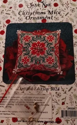 JUST NAN CHRISTMAS MICE ORNAMENT CROSS STITCH CHART & EMB PACK - Image 1 of 3