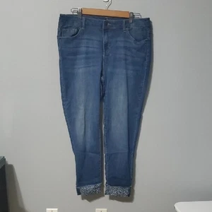 Pantalones de mezclilla de granero para mujer talla 12 azul con puños estampado animal puño desgastado - Imagen 1 de 9