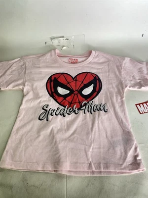 Camiseta Marvel Spider-Man rosa coração manga curta meninas tamanho 7-8 - Imagem 1 de 4