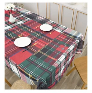 Christmas Plaid Tablecloth, Tartan 54” X 72” Rectangle Tablecloth Sealed Linen - Picture 1 of 8