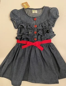 NWT Girls 5 CRAZY 8/GYMBOREE CHAMBRAY Ruffle Bodice DRESS Red Heart Buttons - Picture 1 of 4