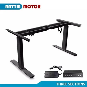 【DE】3 Secciones Negro Eléctrico Altura Ajustable Mesa Soporte Sentar Escritorio Oficina Estudio - Imagen 1 de 11