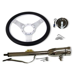 Manual 32" Steering Column w/ Key Chrome & 14" Steering Wheel w/ Horn Button - Foto 1 di 10