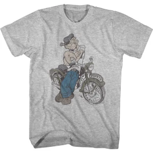 Popeye The Sailor Man Cartoon Biker Popeye lehnend auf Motorrad Herren T-Shirt  - Bild 1 von 3