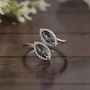 Marquise Cut Rainbow Mystic quartz diamond Ring Sterling Silver Valentine Gift - Picture 1 of 4
