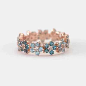 2Ct Lab-Created Aquamarine & Topaz Wedding Band Ring 14k Rose Gold Plated - Picture 1 of 3