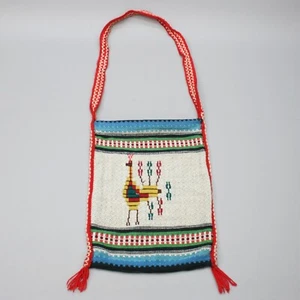 Vintage Native American Indian Shoulder Bag Purse Hand Woven Wool Peacock Tote - Picture 1 of 9