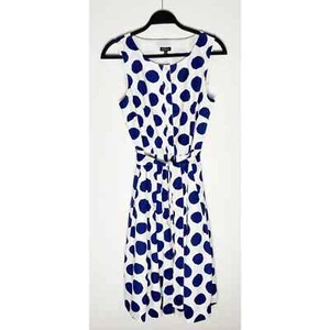 Talbots Women's White Navy Polka Dot Cotton Lined Button Up Front Shirt Dress - Picture 1 of 9
