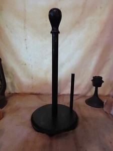Primitive Distressed Wood Paper Towel Holder Deep Black Farmhouse Folk Art Decor - Picture 1 of 7