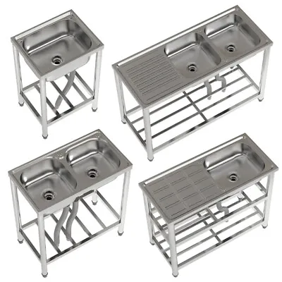 Catering Stainless Steel Sink Kitchen Single Double Bowl Reversible Drainer Unit • 75.95£