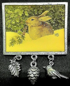 Spilla spilla Marjolein Bastin CONIGLIETTO CONIGLIO con BIRD foglia di cono CHARMS - Foto 1 di 4
