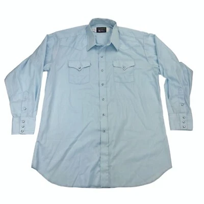 Antiga Camisa Panhandle Slim Western Pearl Snap Azul 18x36 (2XLT) EUA Cowboy NOS - Imagem 1 de 4