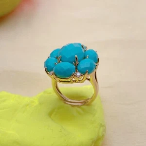 Blue Faceted Crystal Cz Pave Female Finger Ring For Women Party Birthday Gifts - Picture 1 of 4