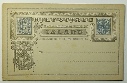 Iceland 5 Aur Unused Post Card Dragon Cover