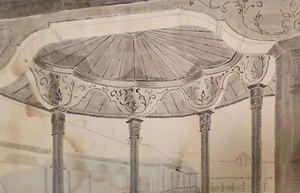 Antikes Jugendstil Architektur Aquarell Gemälde Hetre Bühnenbild - Bild 1 von 12