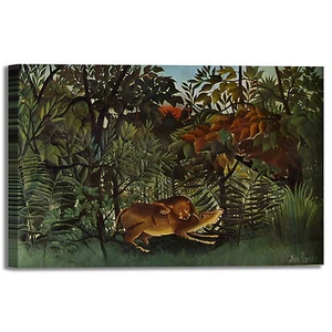 Rousseau Antilope und Löwe Design Bild Druck Leinwand Gemälde Rahmen Wohnkultur - Bild 1 von 4