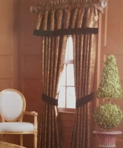 5 pc Lenox Gilded Tapestry Panel with Tiebacks & Valance Set $370 NIP - Picture 1 of 12