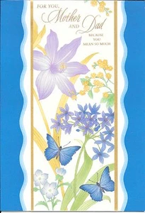 Blue Happy Anniversary Mother and Dad Butterflies Flowers Hallmark Greeting Card - Picture 1 of 4