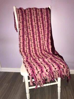 Manta Crochet Mezcla Lana Afgana Cálida Tiro Pesado Doble Talla Rosas Borgoña Foto 1 de 4