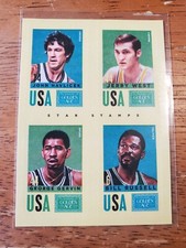  2014 Panini Golden Age Star Stamps #14 Havlicek West Russell George Gervin 