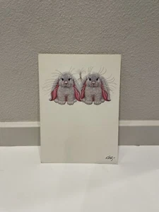 Arlie Design MCM Bunny Rabbits Pair Easter Embossed Art Print Greeting Card VTG - Picture 1 of 6