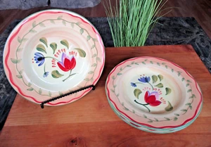 3 Pfaltzgraff Napoli Handpainted Rimmed Salad Dessert Plates9” Tulips Mint Rare - Picture 1 of 3