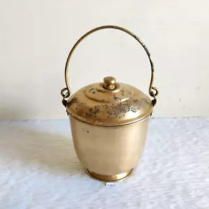 Vintage Old Brass Ice & Wine Bucket With Lid Handle Rich Patina Decorative M1000 - Picture 1 of 7