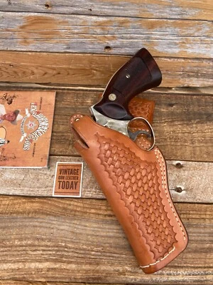 Revólver Tex Shoemaker Cuero Tostado al Aceite Tejido de Cesta 35K Borde Funda Marco K Foto 1 de 3