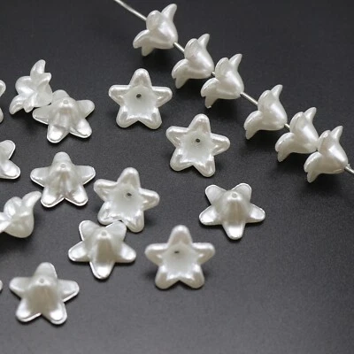 100 Pure White Acrylic Pearl Bead Cap Bellflower Bell Flower Beads 12mm - Imagem 1 de 4