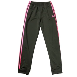 Adidas Joggers Track Pants Athletic Pockets Black w/Hot Pink Stripes Youth L 14 - Picture 1 of 16
