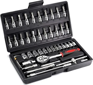 SET CHIAVI A BUSSOLA CON CRICCHETTO 46 PZ PEZZI CACCIAVITE ESAGONALE CHIAVE - Foto 1 di 4