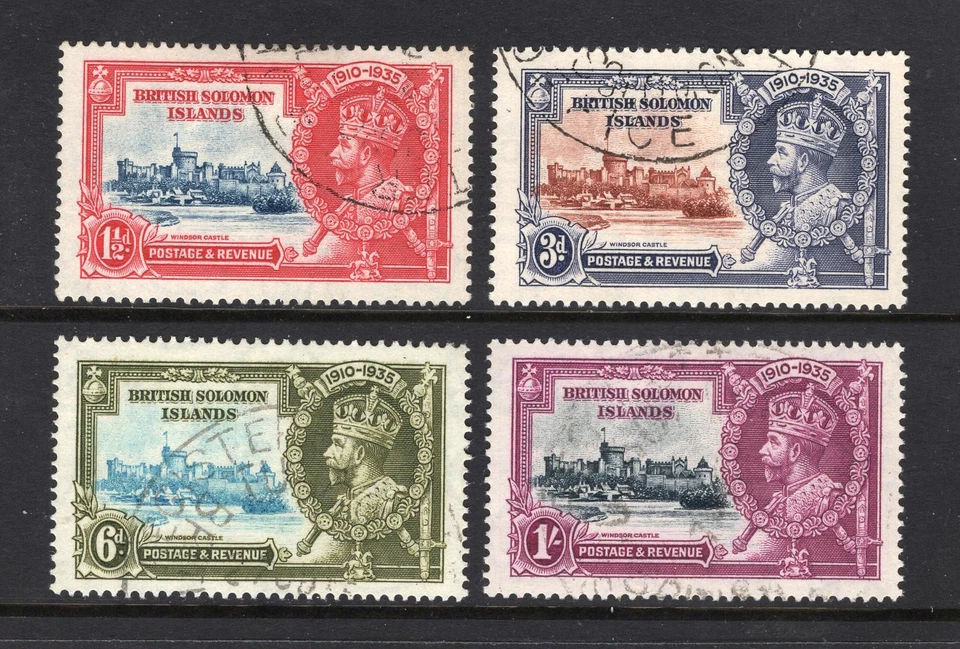 Juego Jubileo de Plata M30200 Islas Salomón 1935 X4 Usado Fino Sg 53/6 Cat £45 Foto 1 de 1