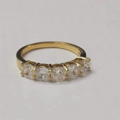 Cushion Lab Created Diamond Wedding Half Eternity Ring 14k Yellow Gold Plated - Изображение 1 из 4