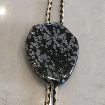 Corbata Bolo De Colección Copo De Nieve Obsidiana Piedra Natural Estilo Suroeste Foto 1 de 4