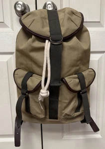 Tommy Bahama Canvas Leather LaJolla Tan Brown Backpack Rucksack Messenger Bag - Picture 1 of 10