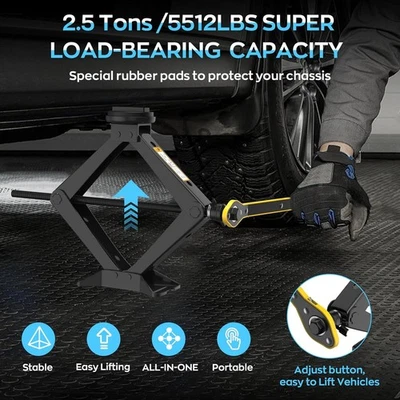 2.5T Scissor Jack + Extendable Wheel Wrench Brace Socket Car Van Tire Hand Tool - Image 1 of 4