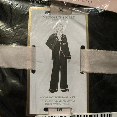 Conjunto de pijama largo suave modal negro mediano Victoria's Secret Foto 1 de 4