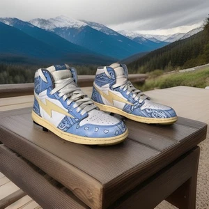 Reves Paris X Air Kiy ‘85 Air Hi Powder Blue Sail Bandana Print Paisley Size 12 - Picture 1 of 17