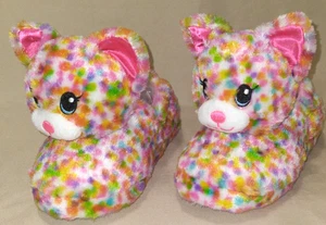 BUILD A BEAR Leopard Kitten Kitty Confetti Rainbow Plush Slippers M 12-13 CLEAN! - Picture 1 of 9