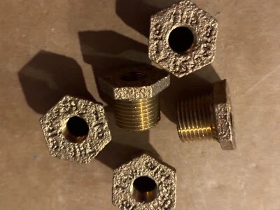 5 PC LOT  Pipe Hex Bushing, 3/8" MIP x 1/8" FIP, Brass  NEW FAST SHIPPING - Image 1 of 4