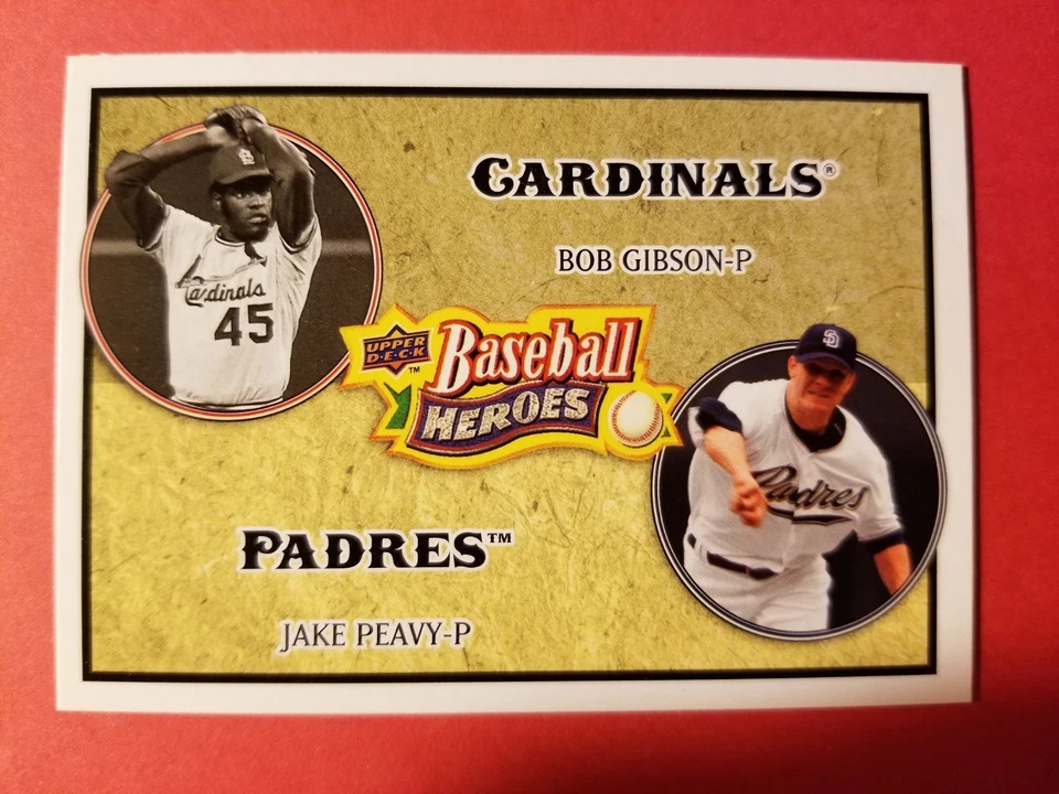 HOF BOB GIBSON & JAKE PEAVY #184 - 2008 UPPER DECK BASEBALL HEROES - Image 1 of 1