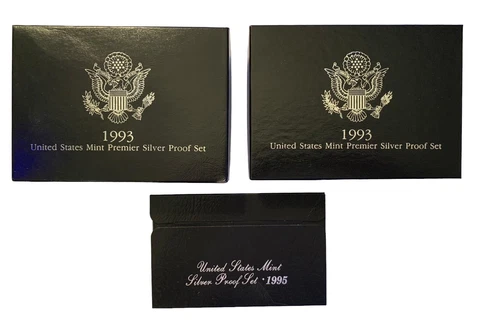 1993-S & 1995-S Silver Proof Sets - 2-1993 Premier and 1-Regular - All with COA Cover