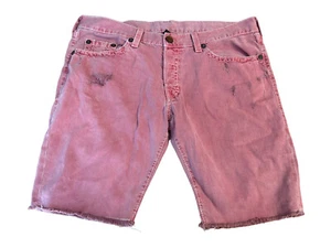 True Religion Shorts Mens 44 Red Straight Cotton Denim Cutoff Distressed - Picture 1 of 12