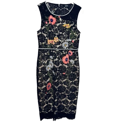 Vestido Colección ABS Talla 4 Negro Encaje Floral Bordado Adornado con delicado Foto 1 de 4