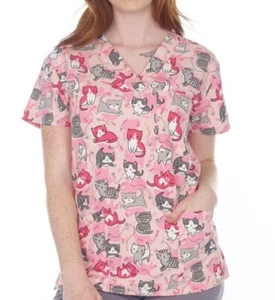 NWT Women's 2X Kitten Play I Love Scrubs Scrub Top - Picture 1 of 1