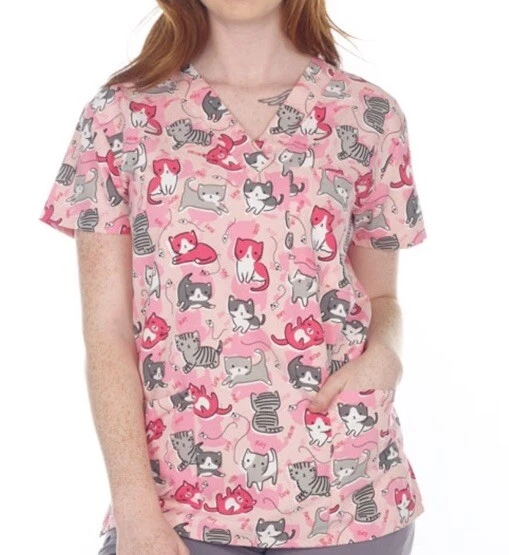 NWT Women's 2X Kitten Play I Love Scrubs Scrub Top - Image 1 of 1