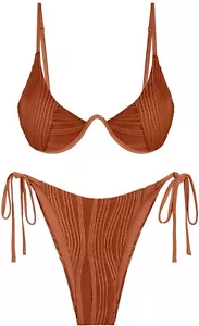 ZAFUL Women's Textured Underwire Bikini Set V Notch High Cut Swimwear S NWT A5 - Picture 1 of 5