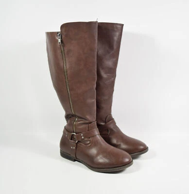 Torrid Brown Faux Leather Harness Knee High Zip Up Flat Boots Sz 7W - Image 1 of 4
