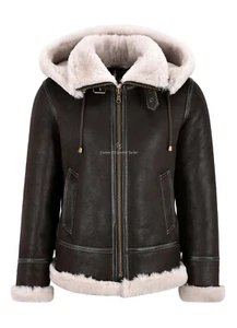 Ladies B3 Bomber Classic WW2 Sheepskin Jacket Detachable Hood Shearling Jacket - Picture 1 of 9