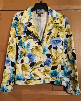 Chaqueta Blazer Havana Jacks Café Para Mujer L Floral Hawaiana Abotonada Elastizada Camisa Foto 1 de 4